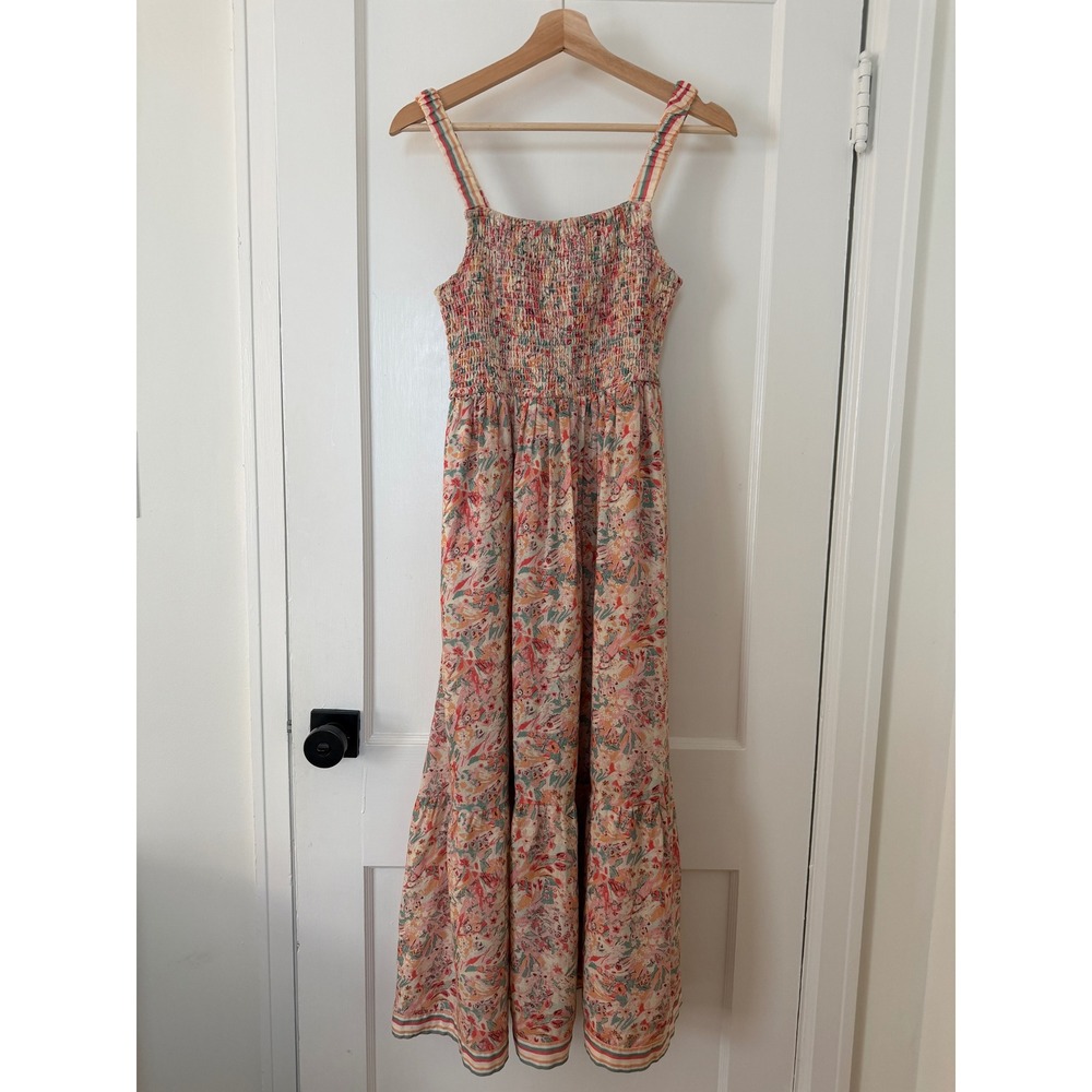 Marine Layer Selene Maxi Dress M Superbloom Floral Tencel Linen Smocked Boho - Picture 2 of 12